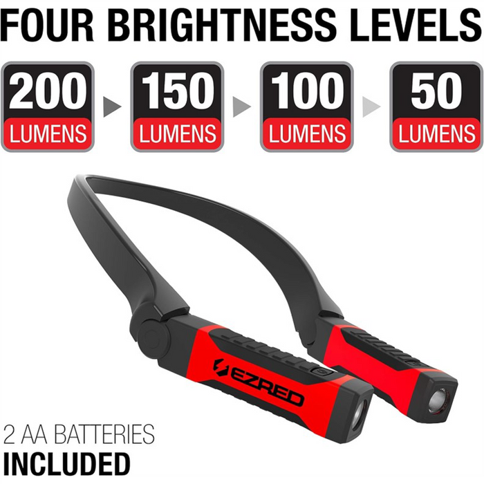 EZ Red Products 200 Lumen Dimmable Neck Light with 2 AA Batteries - Red