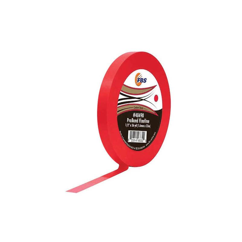 48490 Fine Line Tape - 60 yd x 1/2 in Red Stabilized Polymer Film with Rubber-Crosslinked