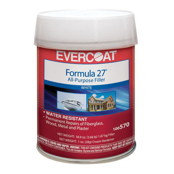 Evercoat Formula 27 100570 All-Purpose Filler, 1 qt Can, White, Heavy Paste