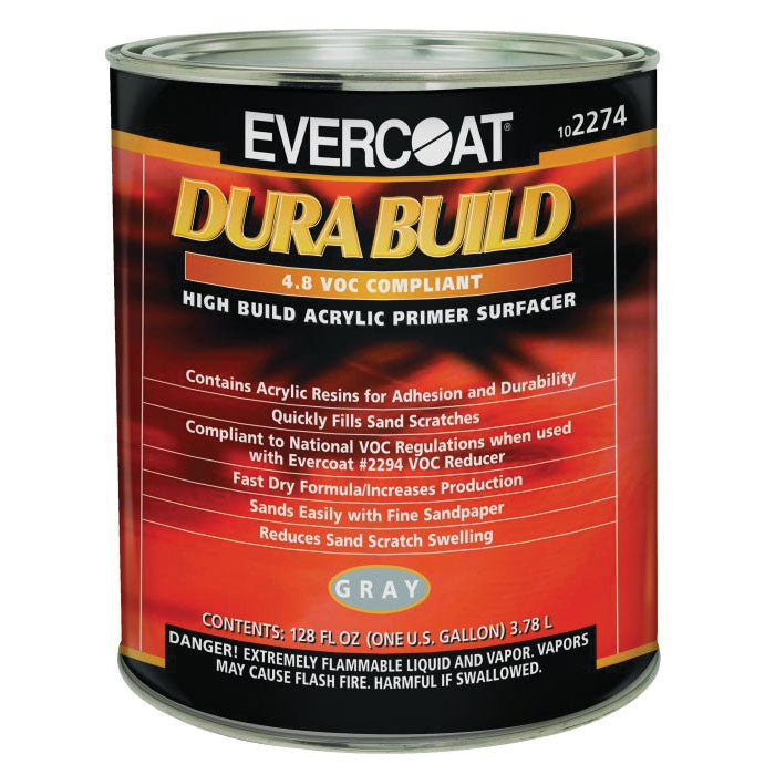 Evercoat 102274 Fast Drying Dura Build Acrylic Primer, 1 gal Round Can, Gray, 1200 sq-ft/gal Coverag