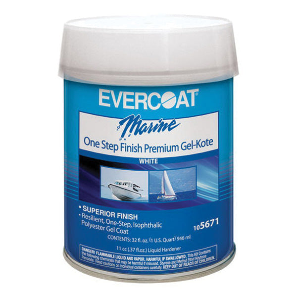 Evercoat 105671 One Step Finish Premium Gel-Kote, 1 qt Can, High Gloss White, Thick Liquid