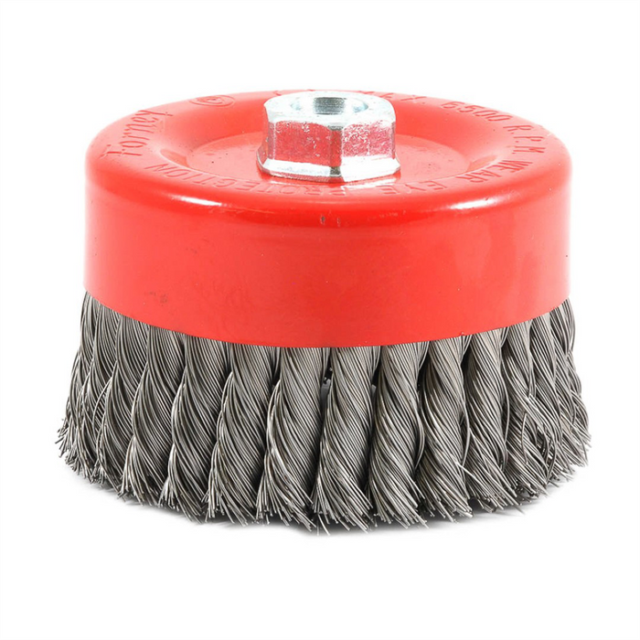 Forney Welding and Metal Working Cup Brush, Knotted, 6 in x .020 in x 5/8 in-11 Arbor