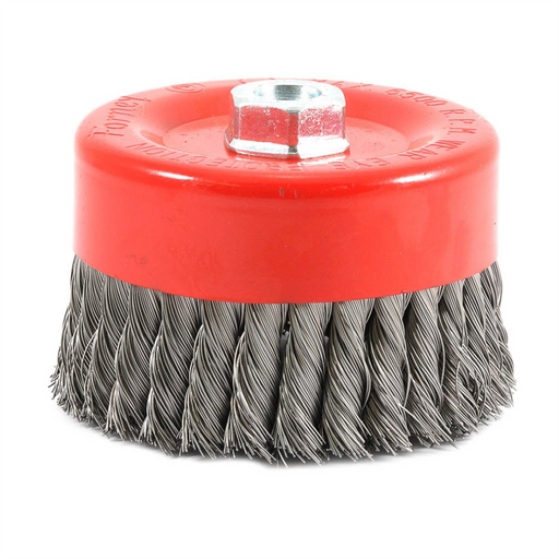 Forney Welding and Metal Working Cup Brush, Knotted, 6 in x .020 in x 5/8 in-11 Arbor