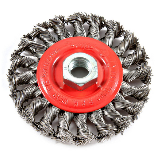 Forney Welding and Metal Working Wire Wheel, Knotted, 4 in x .020 in x 5/8 in-11 Arbor