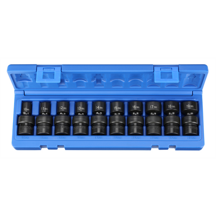 Grey Pneumatic Socket Sets 3/8"" Drive 10 Piece Universal Metric S