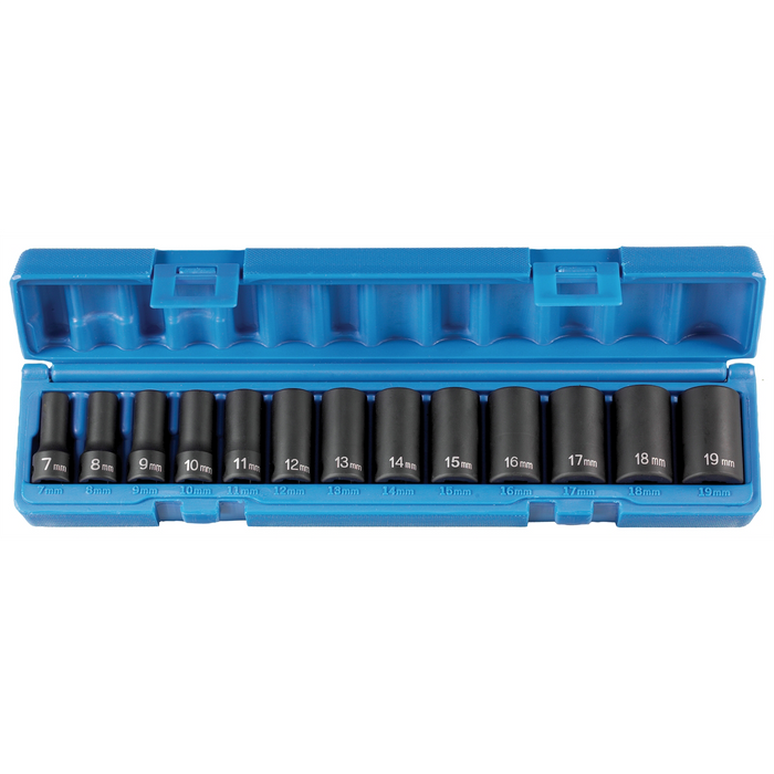 Grey Pneumatic Socket Sets 3/8"" Drive 13 Piece Semi-Deep Metric S