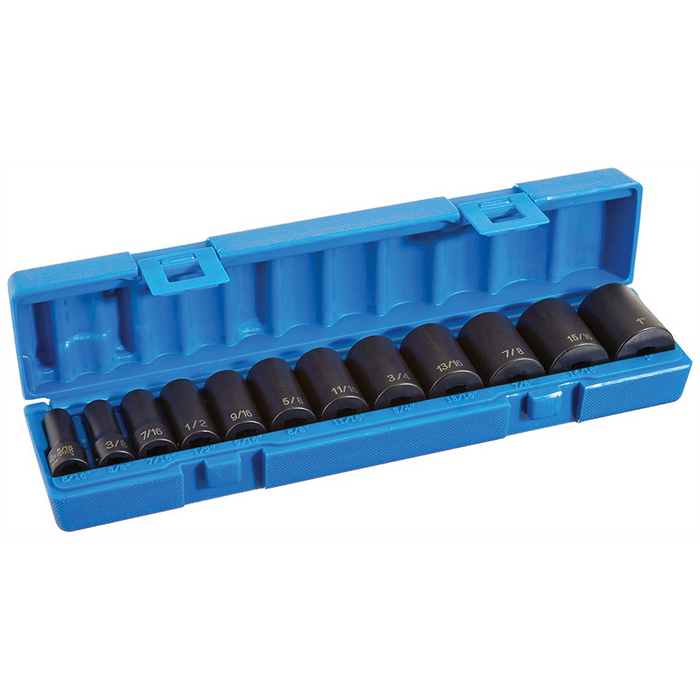 Grey Pneumatic Socket Sets 3/8"" Drive 12 Piece Semi-Deep Standard