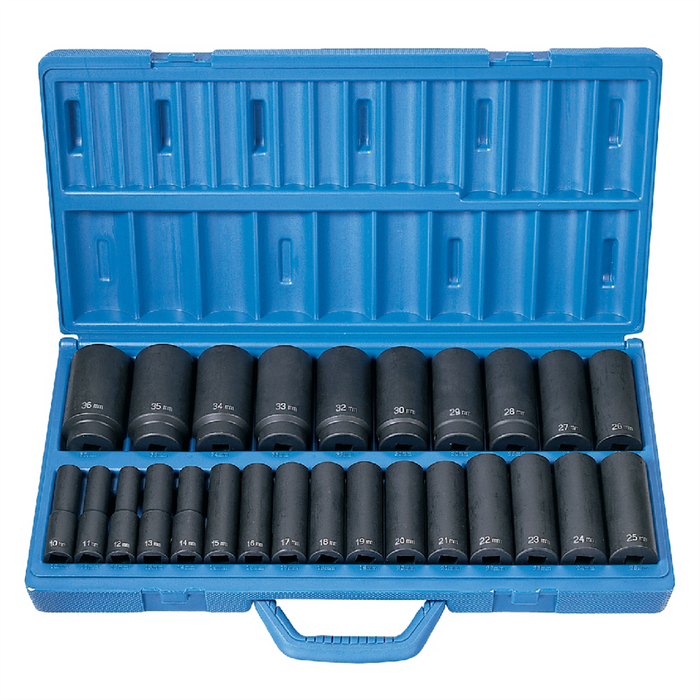 Grey Pneumatic Socket Sets 1/2"" Drive 26 Pc. Deep Length Metric M