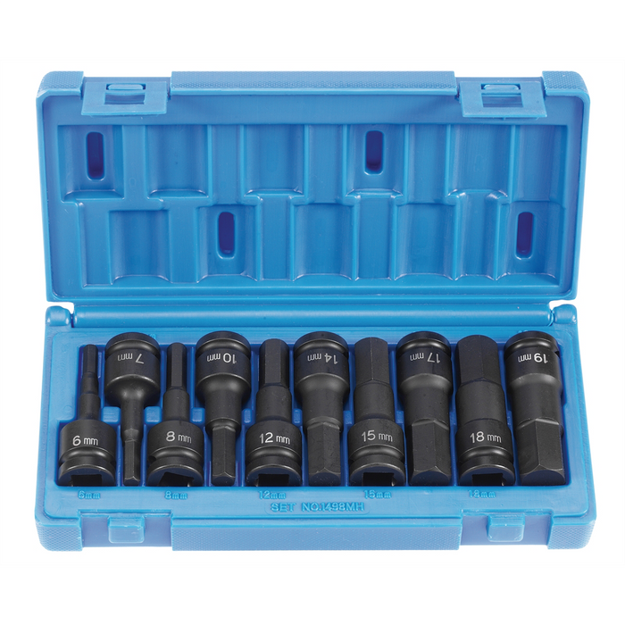 Grey Pneumatic Socket Sets 1/2"" Drive 10 Piece Metric Hex Driver