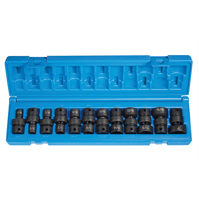 Grey Pneumatic Socket Sets 3/8"" Dr. 12 Pc. 12 Point Std. Fraction