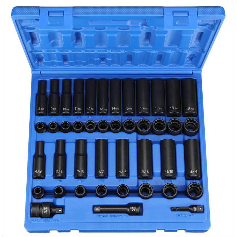 1643RD 3/8" Drive 43 Piece Standard and Deep Length Impact Socket Set, Metric