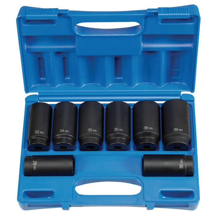 Grey Pneumatic Socket Sets 1/2" Drive Deep Length Axle Nut Impact Set