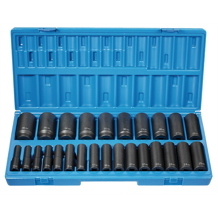 Grey Pneumatic Socket Sets 1/2"" Dr. 26 Pc. Deep Length Metric Set