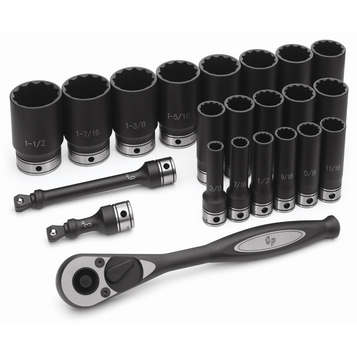 Grey Pneumatic Socket Sets 1/2" Dr. 22pc Fractional Deep Duo-Socket Set - 12