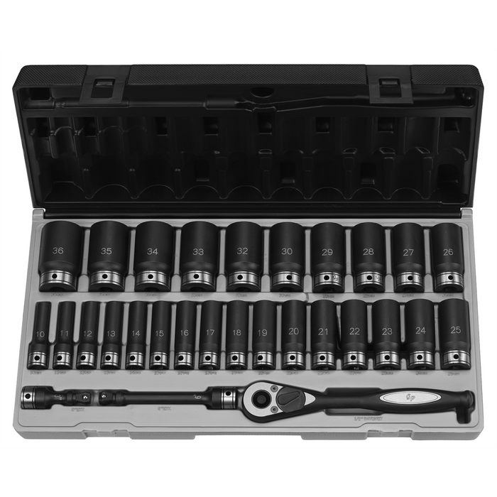 Grey Pneumatic Socket Sets 1/2" Dr. 29pc Metric Deep Duo-Socket Set - 6 Pt.