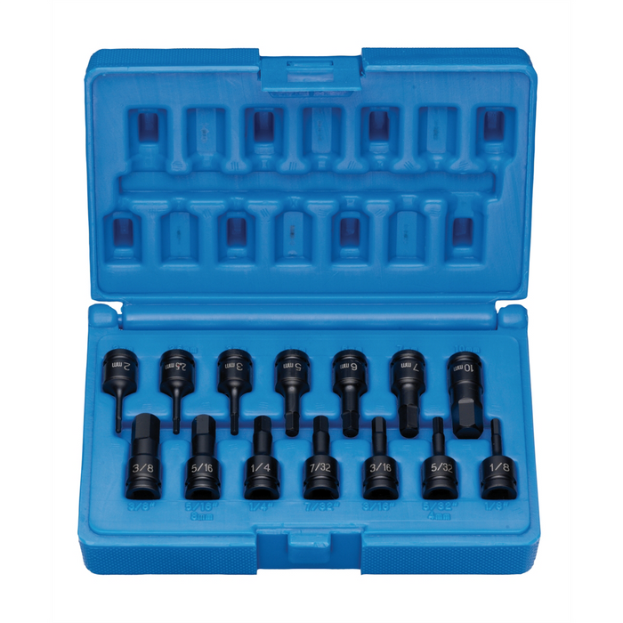 Grey Pneumatic Socket Sets 1/4"" Drive 14 Pc. Impact Hex Driver Se