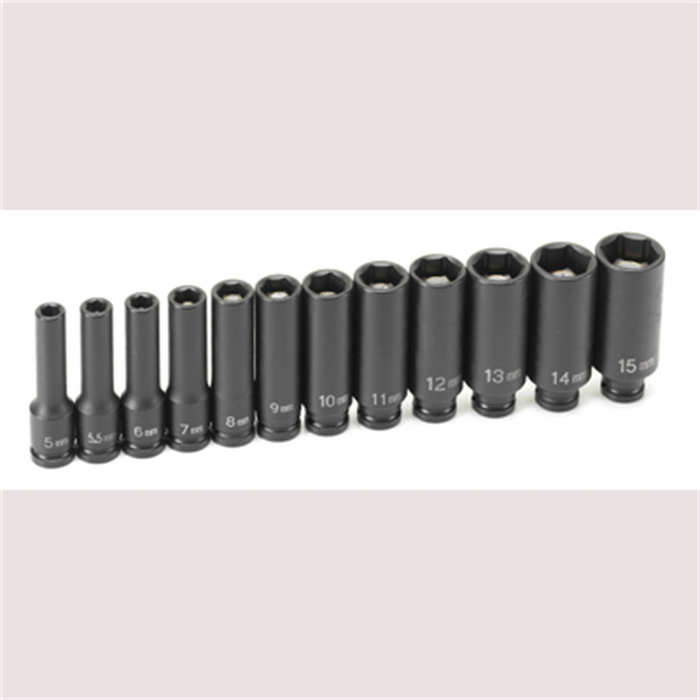 Grey Pneumatic Socket Sets 1/4"" Drive 12 Pc. Deep Metric Magnetic