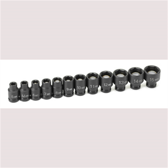 Grey Pneumatic Socket Sets 1/4"" Drive 12 Pc. Metric Magnetic Impa