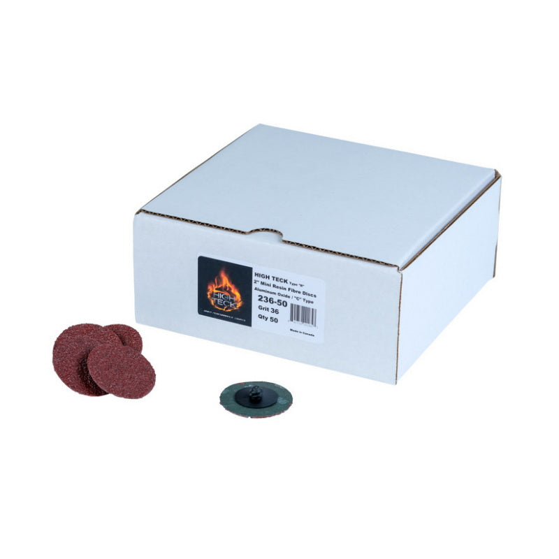 236-50 R-Style Disc, 2 in Dia, 36 Grit, Aluminum Oxide, Polymer Backing