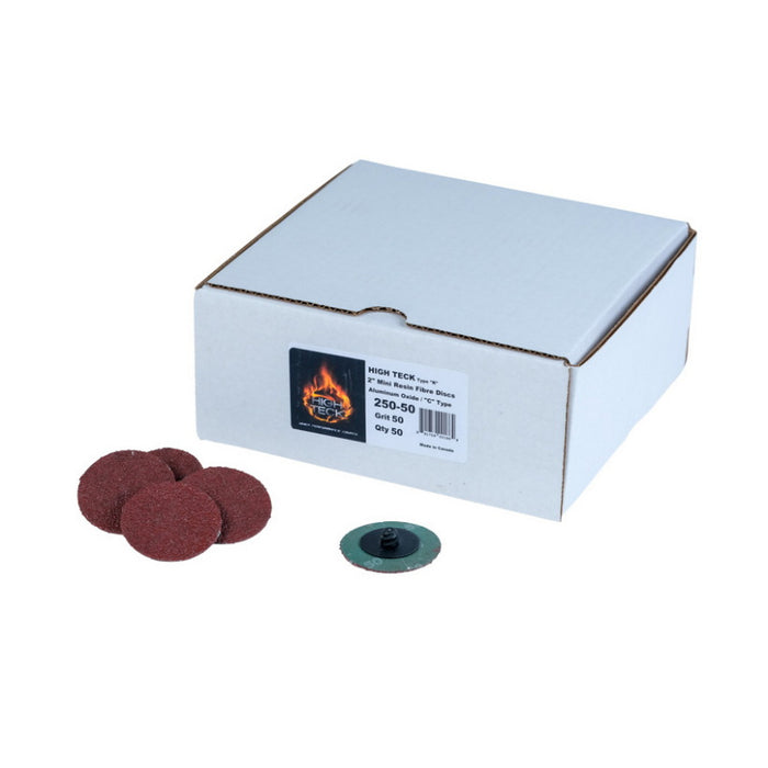 High Teck™ 250-50 R-Style Disc, 2 in Dia, 50 Grit, Aluminum Oxide, Polymer Backing