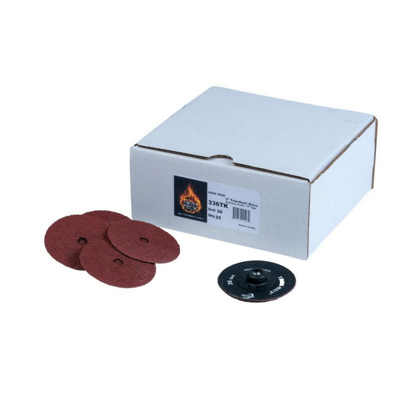 High Teck Trim-Kut 336TK R-Style Disc, 3 in Dia, 36 Grit, Aluminum Oxide, Polymer