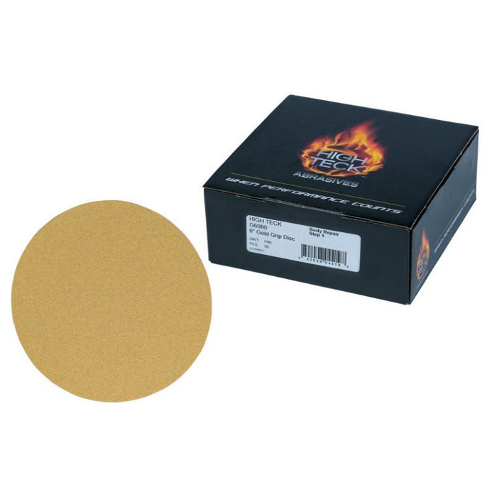 High Teck G6080 Premium Sanding Disc, 6 in Dia, P80 Grit, Aluminum Oxide, Resin Backing, Gold, Grip — view 4