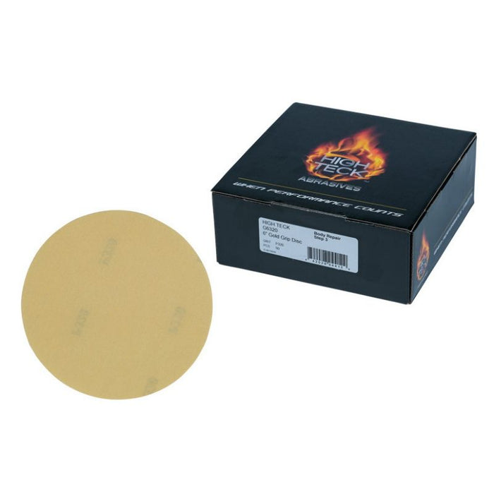 High Teck G6320 Premium Sanding Disc, 6 in Dia, P320 Grit, Aluminum Oxide, Resin Backing, Gold, Grip — view 3