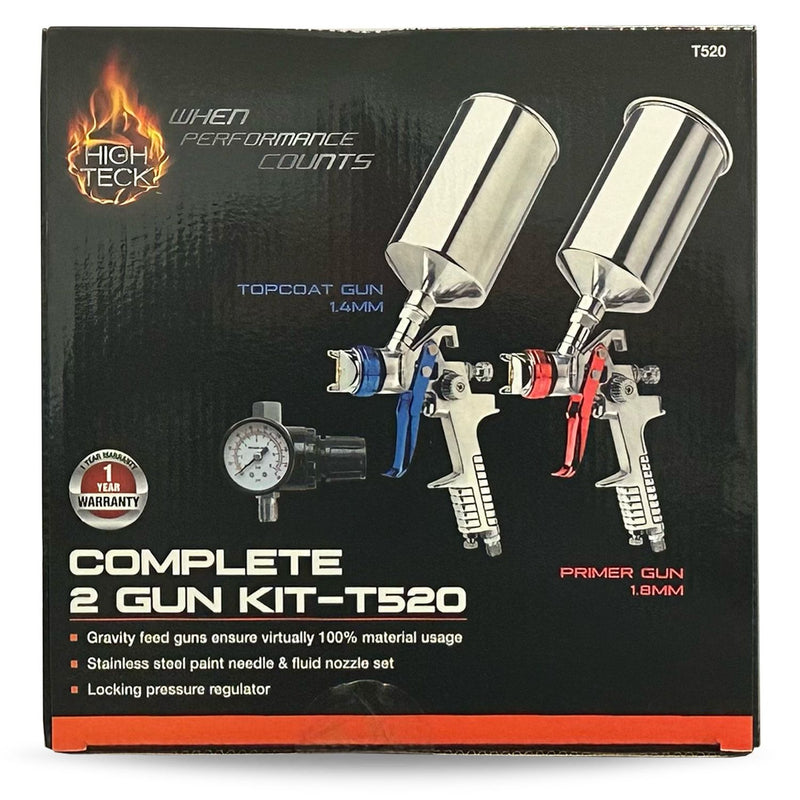 T520 2-Gun HVLP Primer & Top Coat Set, includes two spray guns and accessories