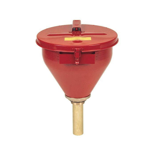Justrite 08207 Self Closing Large Drum Funnel, Epoxy Powder Coat Steel, Use With: Flammables — Red