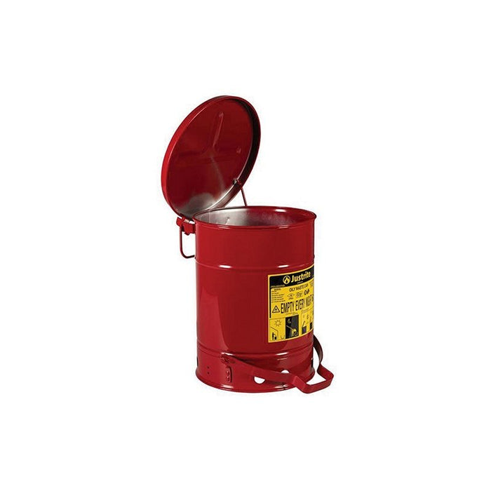 Justrite 09100 Foot Operated Hands Free Self Closing Cover Oily Waste Can, Red, 11-7/8 in OD x 15-7/ — view 2