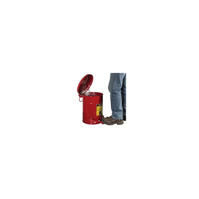 Justrite 09100 Foot Operated Hands Free Self Closing Cover Oily Waste Can, Red, 11-7/8 in OD x 15-7/ — view 3