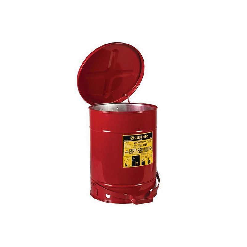 09300 Red Hands-Free Self-Closing Oily Waste Can with Foot Cover, 13.938 in OD x 18-1/4 in