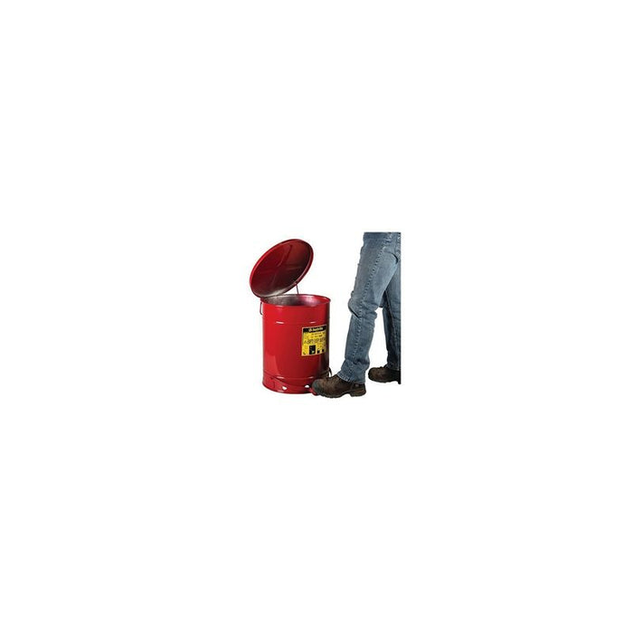 Justrite 09500 Hands Free Self Closing Cover Oily Waste Can with Foot Cover, Red, 16.063 in OD x 20-