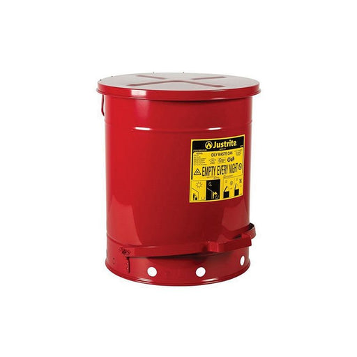 Justrite 09500 Hands Free Self Closing Cover Oily Waste Can with Foot Cover, Red, 16.063 in OD x 20- — view 2
