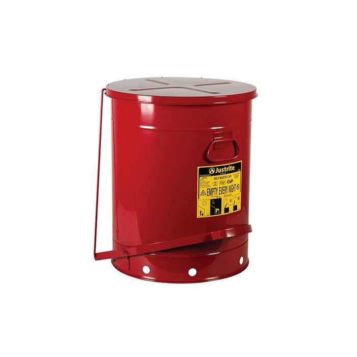Justrite 09700 Foot Operated Hands Free Self Closing Cover Oily Waste Can, Red, 18-3/8 in OD x 23.43 — view 2