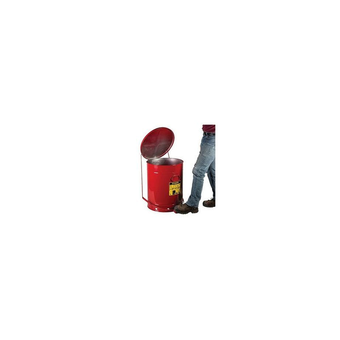 Justrite 09700 Foot Operated Hands Free Self Closing Cover Oily Waste Can, Red, 18-3/8 in OD x 23.43