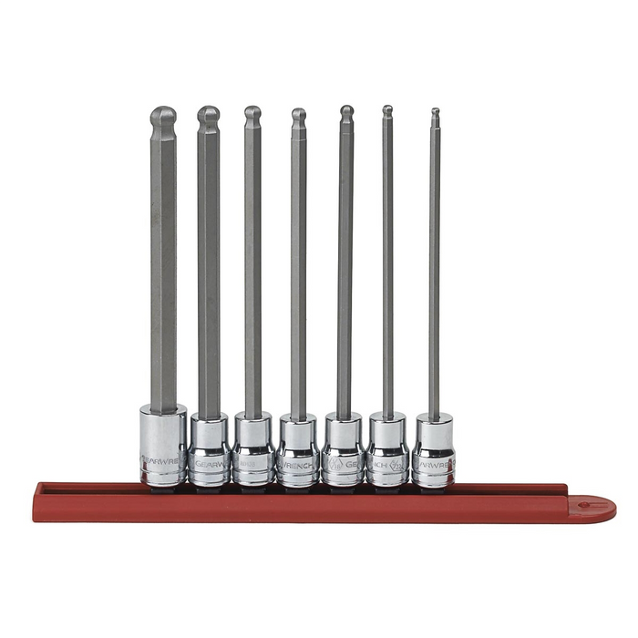 Gearwrench 7 Piece 3/8 Inch Drive Long Ball End Hex Bit SAE Socket Set