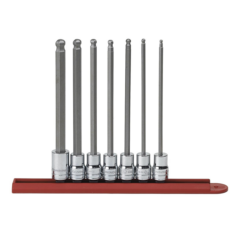 80574 7-Piece 3/8" Drive Ball End Hex Bit SAE Socket Set with Rail