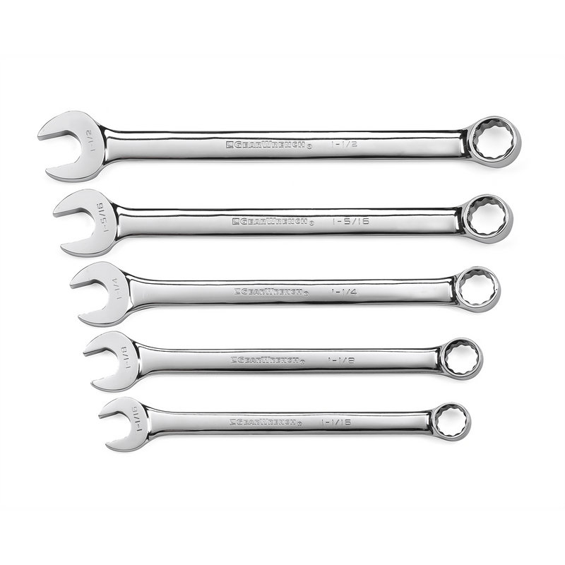81921 5-Piece SAE 12-Point Long Pattern Wrench Set, Full Polish Finish