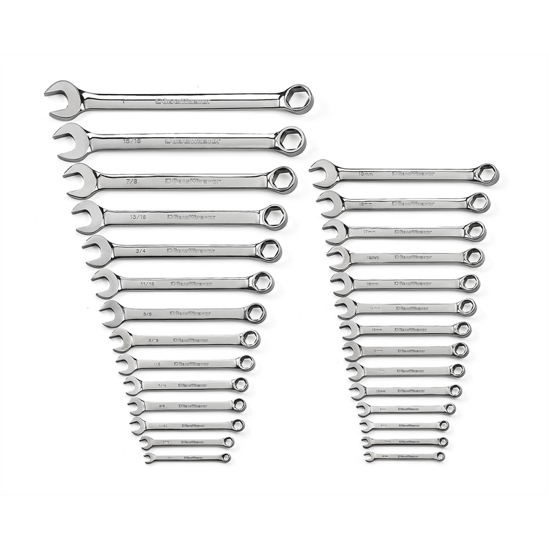 81923 28-Piece 6-Point Combination SAE/Metric Wrench Set, Full Polish Finish