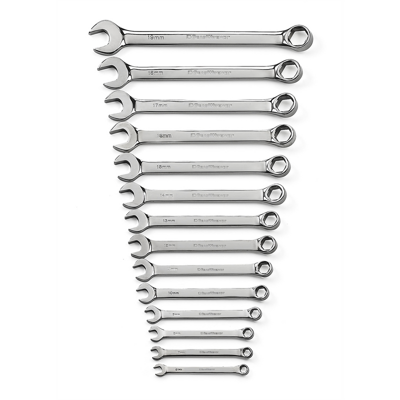 81925 14-Piece 6-Point Metric Combination Wrench Set, Alloy Steel, Off-Corner Loading