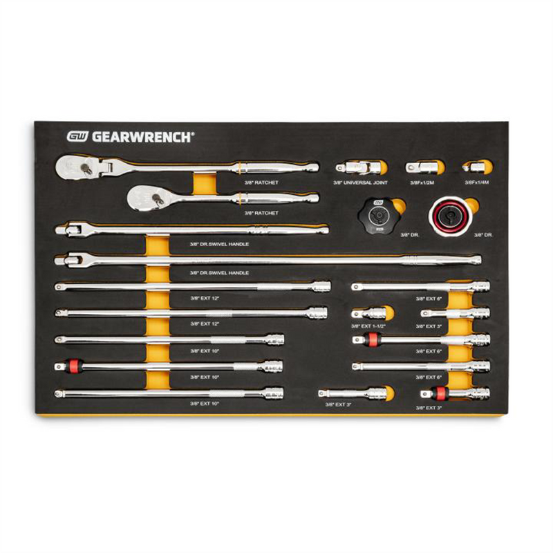 86521 21-Piece 3/8" Drive 90-Tooth Ratchet Set with High-Visibility Foam Storage Tray