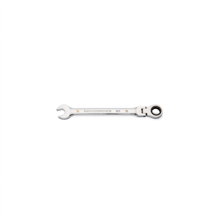 Gearwrench 15mm 90-Tooth 12 Point Flex Head Ratcheting Combination Wrench