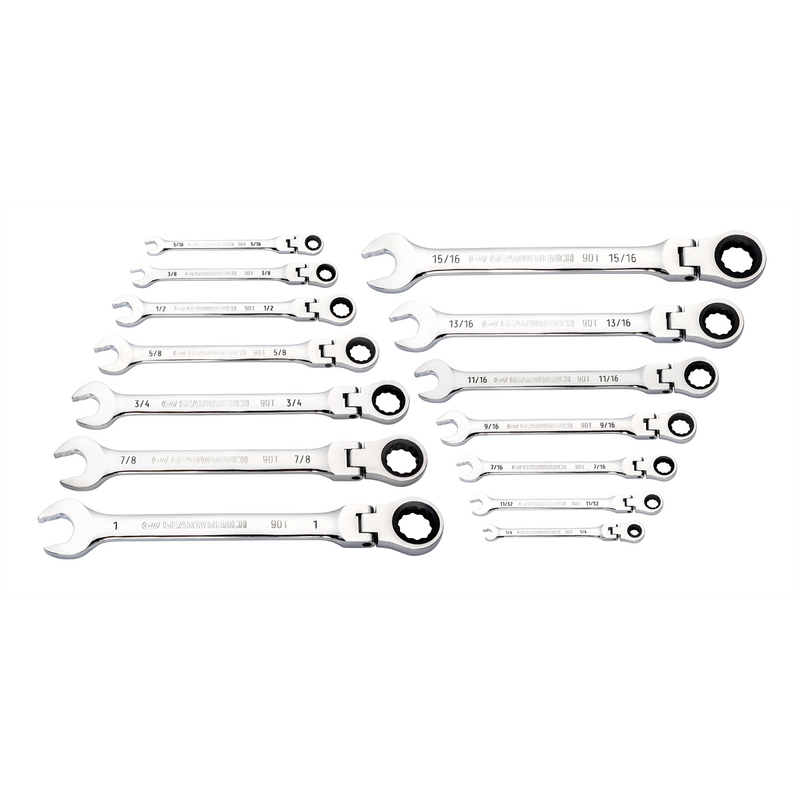 86759 14-Piece SAE Flex-Head Ratcheting Wrench Set, 90-Tooth 12-Point