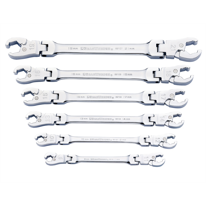 Gearwrench 6 Piece Ratcheting Flex Head Flare Nut Metric Wrench Set