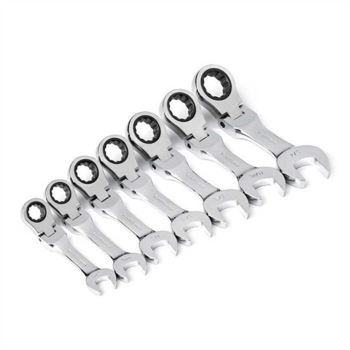 Gearwrench 7 Piece 72-Tooth 12 Point Stubby Flex Head Ratcheting Combination SAE Wrench Set