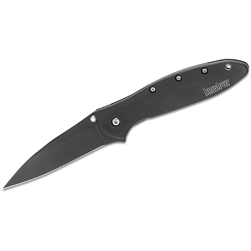 Leek Assisted Open Frame Lock Drop Point Blade EDC Folding Pocket Knife - Blac