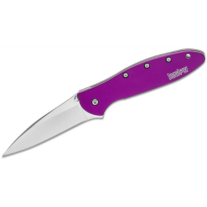 Kershaw Pocket Knives Leek Assisted Open Liner Lock Drop Point Blade EDC Folding Pocket Knife - Purp