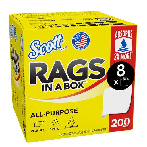 Kimberly-Clark Scott 75260 Disposable Rag In A Box, 9 x 12 in, 200, Double Re-Creped, White, 1 Plys — view 2
