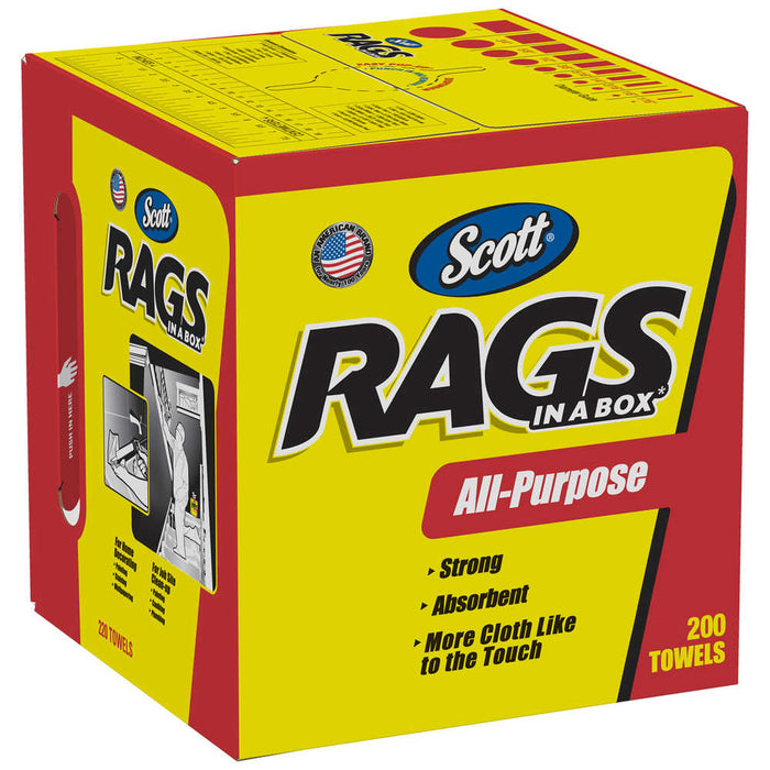 Kimberly-Clark Scott 75260 Disposable Rag In A Box, 9 x 12 in, 200, Double Re-Creped, White, 1 Plys